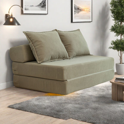 Canapé-lit 2 places en velours côtelé 47,63 pouces avec oreiller, matelas de sol et dossier pour salon