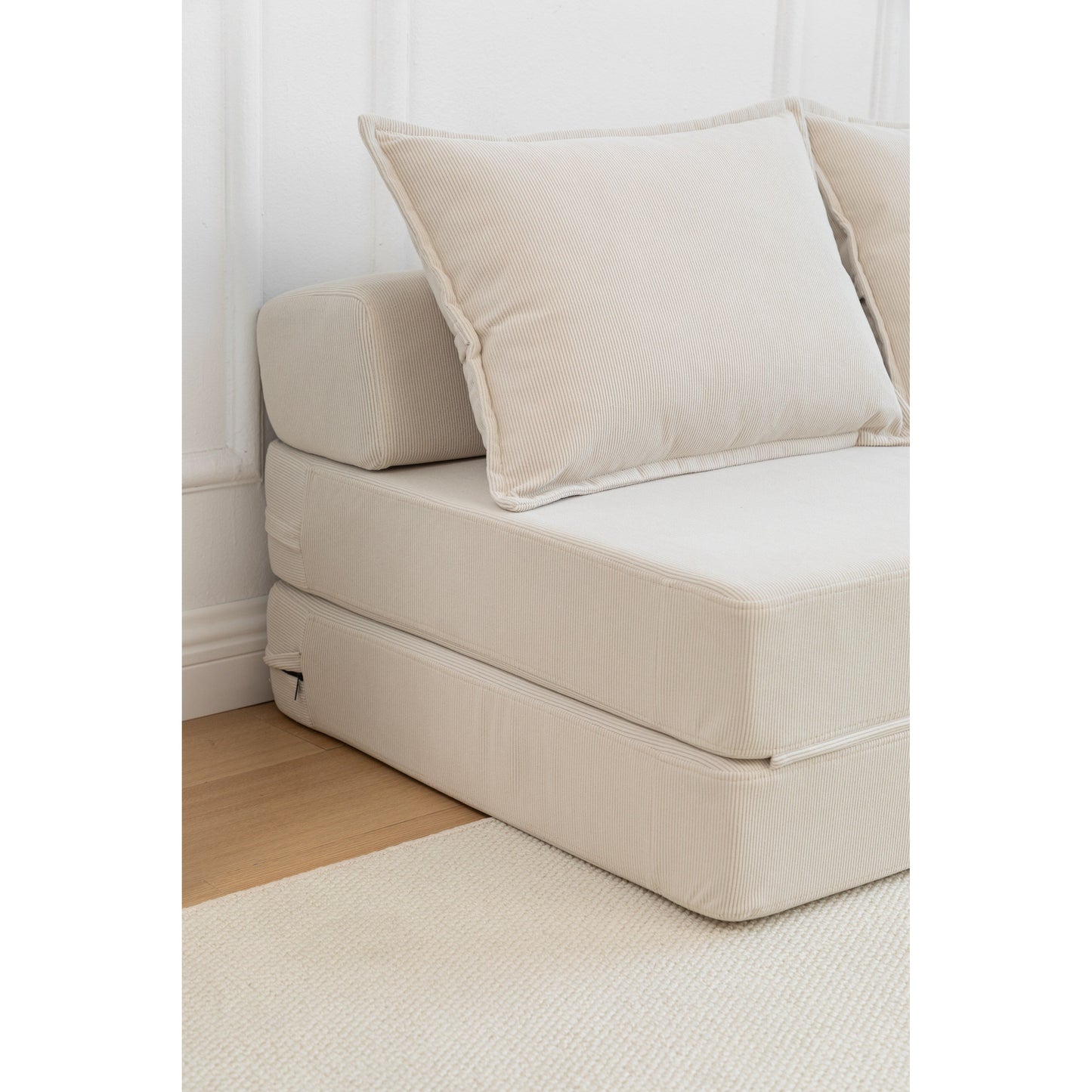 Canapé-lit 2 places en velours côtelé 47,63 pouces avec oreiller, matelas de sol et dossier pour salon