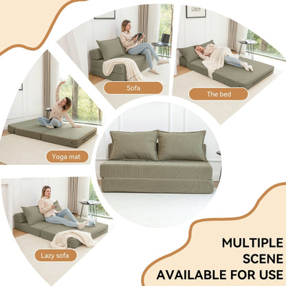Canapé-lit 2 places en velours côtelé 47,63 pouces avec oreiller, matelas de sol et dossier pour salon