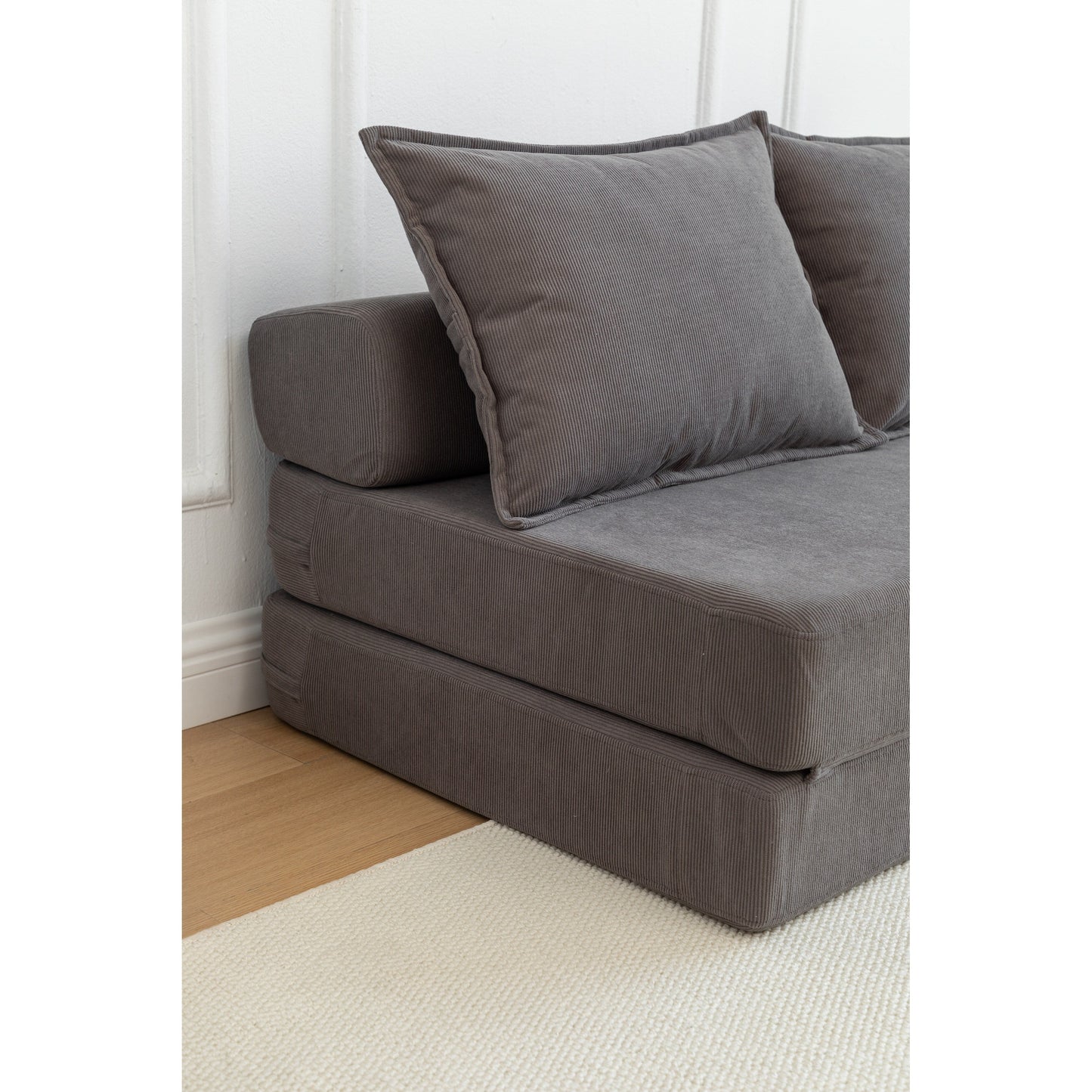 Canapé-lit 2 places en velours côtelé 47,63 pouces avec oreiller, matelas de sol et dossier pour salon