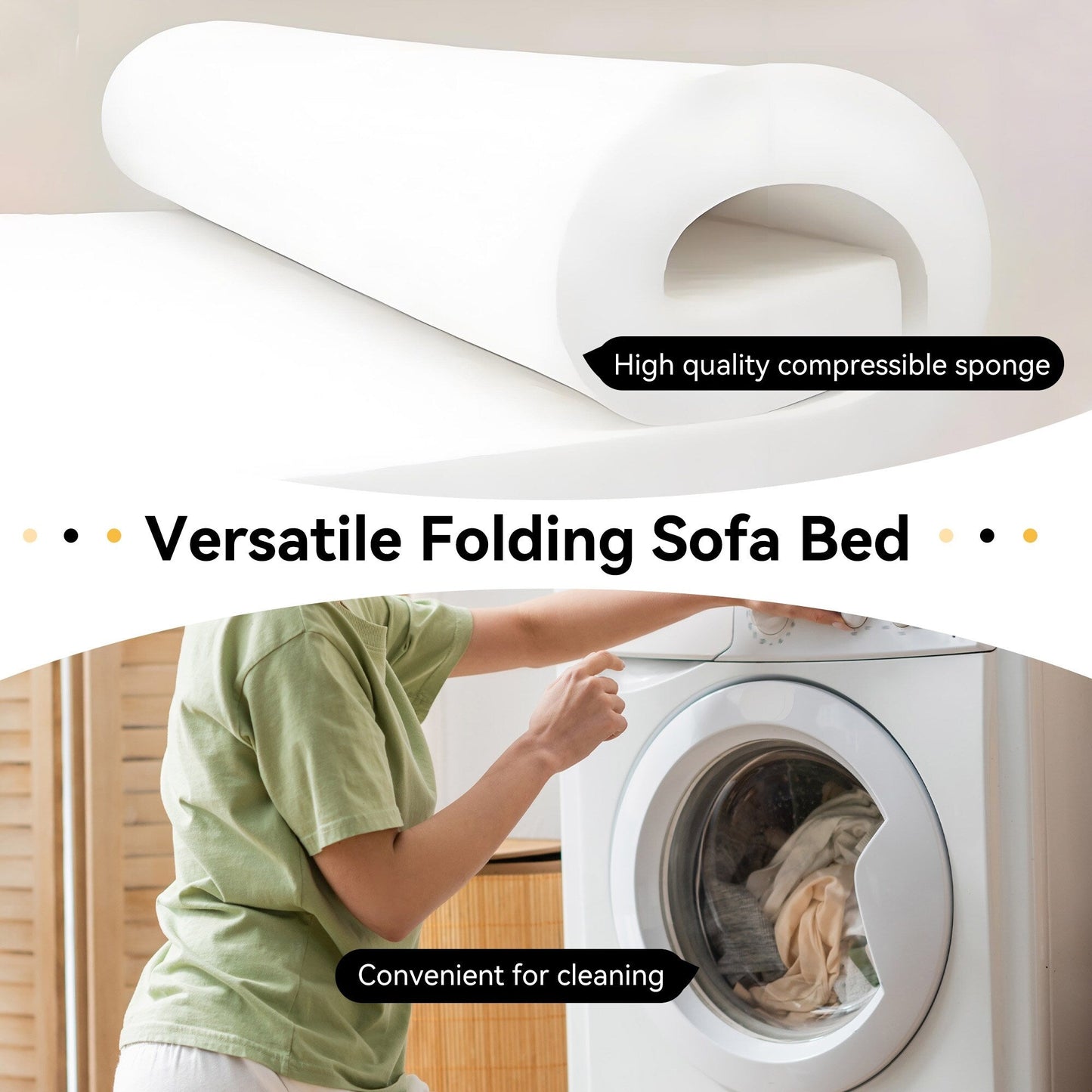 Canapé-lit 2 places en velours côtelé 47,63 pouces avec oreiller, matelas de sol et dossier pour salon