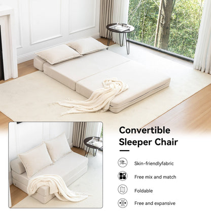 Canapé-lit 2 places en velours côtelé 47,63 pouces avec oreiller, matelas de sol et dossier pour salon