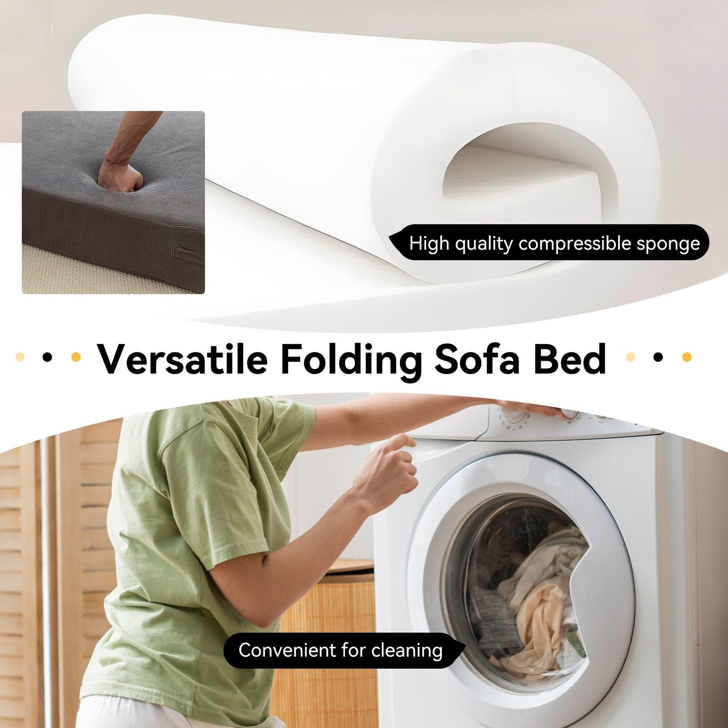 Canapé-lit 2 places en velours côtelé 47,63 pouces avec oreiller, matelas de sol et dossier pour salon