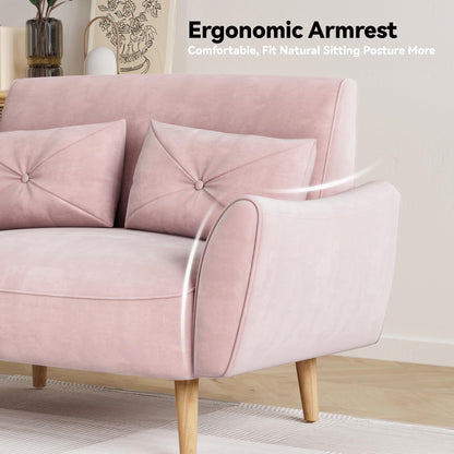 Canapé 2 places en bois 47,6 avec plateau convertible et accoudoirs incurvés - Sièges de luxe compacts pour petits espaces