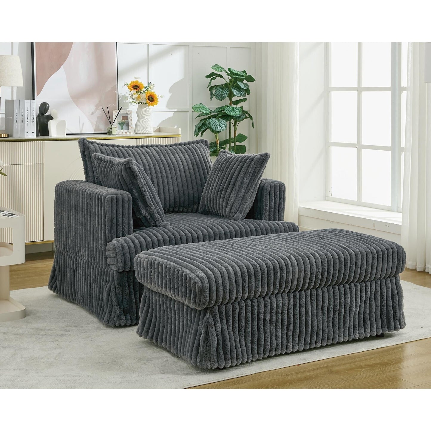 Chaise longue surdimensionnée en velours côtelé 47,7 avec pouf