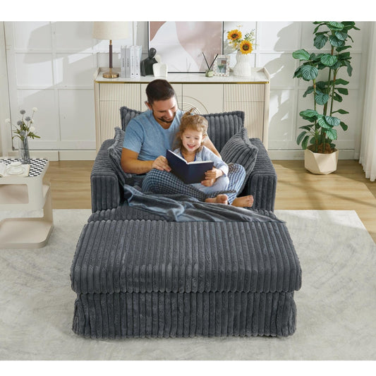 Chaise longue surdimensionnée en velours côtelé 47,7 avec pouf