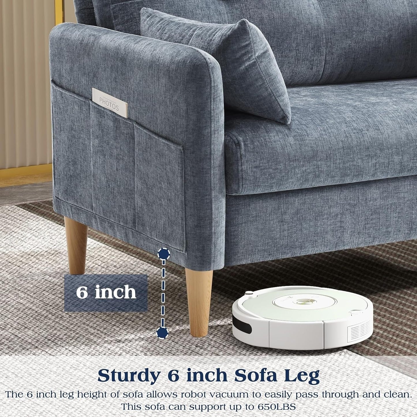 Canapé 47 en chenille - Canapé pour petit espace avec housse et oreiller amovibles, idéal pour un appartement ou un dortoir