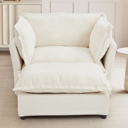 Fauteuil moderne avec pouf - Fauteuil de salon rembourré, assise large, accoudoirs incurvés et coussins moelleux pour le salon