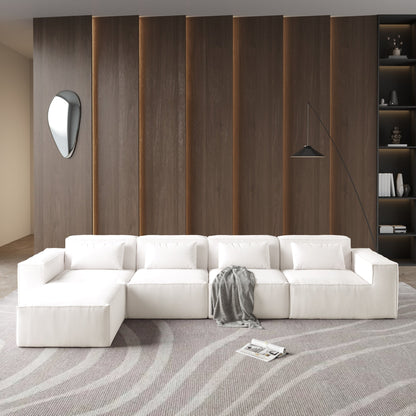 Canapé modulable en velours côtelé 5 places en forme de L avec plusieurs coussins