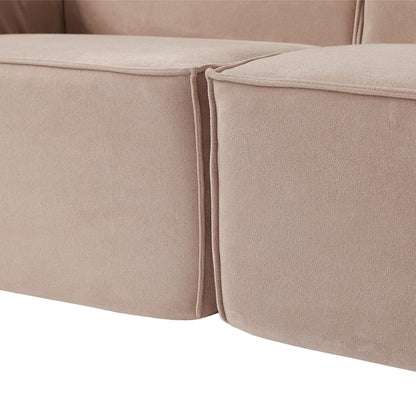 Canapé modulable en velours côtelé 5 places en forme de L avec plusieurs coussins