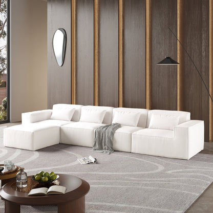 Canapé modulable en velours côtelé 5 places en forme de L avec plusieurs coussins