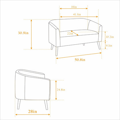 Canapé 2 places moderne à 50,78 $, tissu velours côtelé, avec pieds en bois naturel