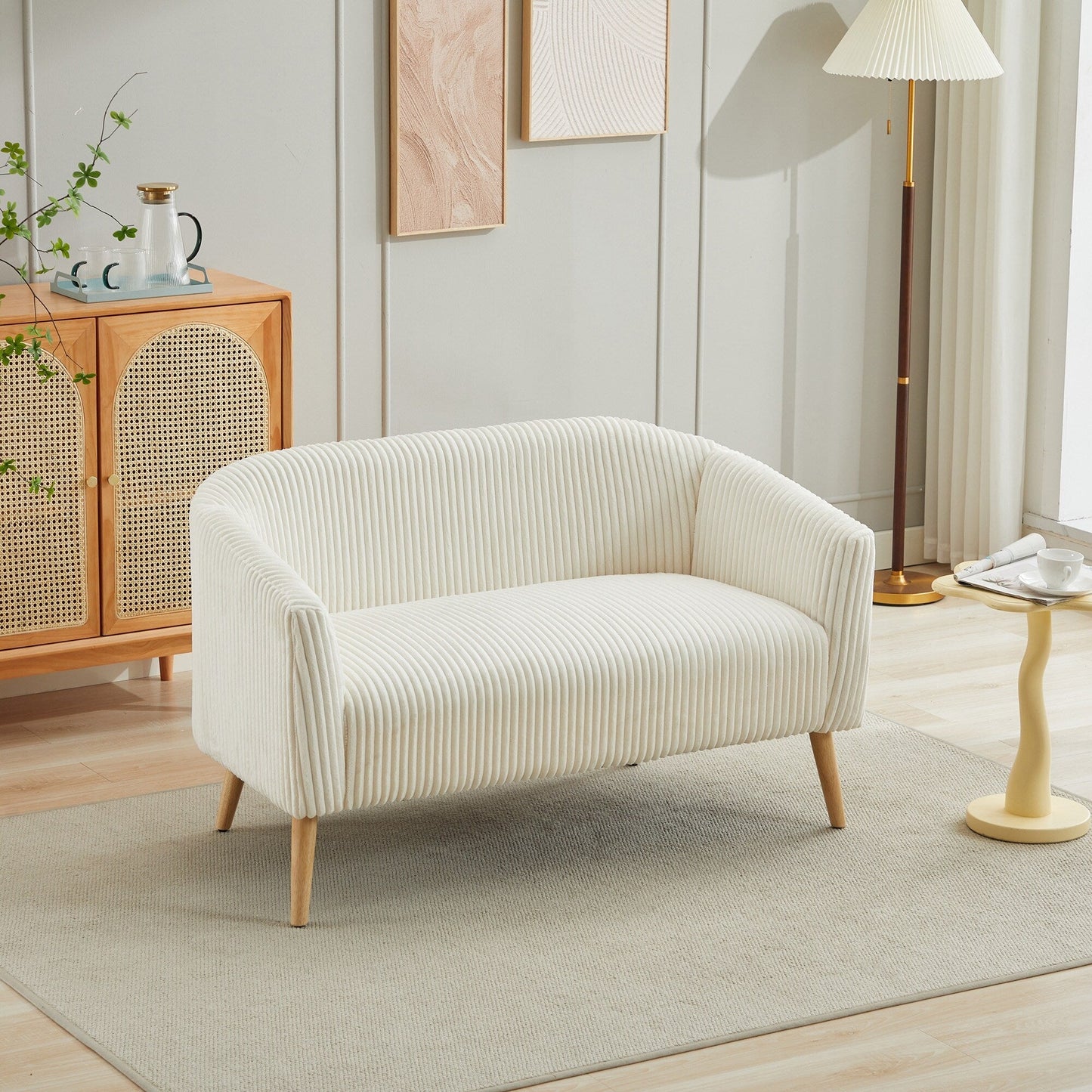 Canapé 2 places moderne à 50,78 $, tissu velours côtelé, avec pieds en bois naturel