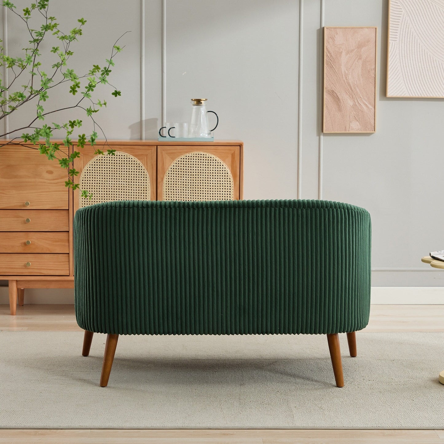 Canapé deux places moderne 50,78 $, tissu velours côtelé, avec pieds en bois de noyer