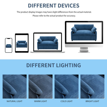 Fauteuil de salon surdimensionné en chenille de 50 po - Fauteuil à assise large et profonde avec motif à blocs de couleurs et coussins décoratifs