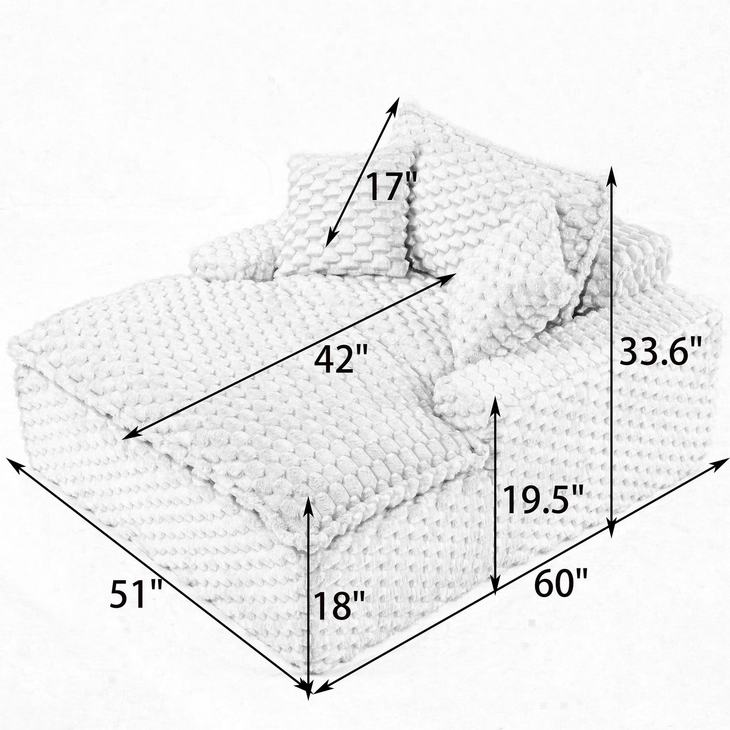 Canapé confort de 51 pouces : deux coussins et un dossier, adapté à de multiples situations dans les chambres et les salons