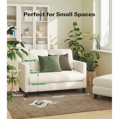 Canapé causeuse confortable Teddy 51 pour petits espaces - Structure tout bois, installation sans outil pour chambre et salon, beige