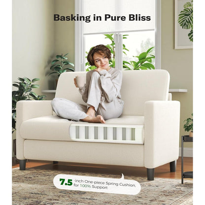 Canapé causeuse confortable Teddy 51 pour petits espaces - Structure tout bois, installation sans outil pour chambre et salon, beige