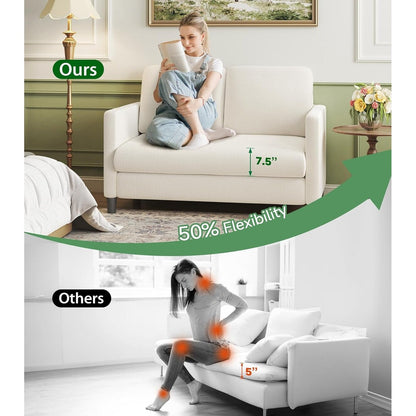 Canapé causeuse confortable Teddy 51 pour petits espaces - Structure tout bois, installation sans outil pour chambre et salon, beige