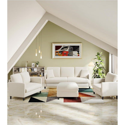 Canapé causeuse confortable Teddy 51 pour petits espaces - Structure tout bois, installation sans outil pour chambre et salon, beige