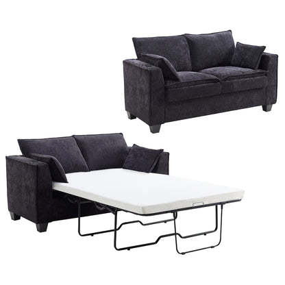 Canapé-lit 2 places en contreplaqué 52,36 pouces avec surmatelas en mousse à mémoire de forme - Cadre de lit à lattes en bois massif et porte-gobelets