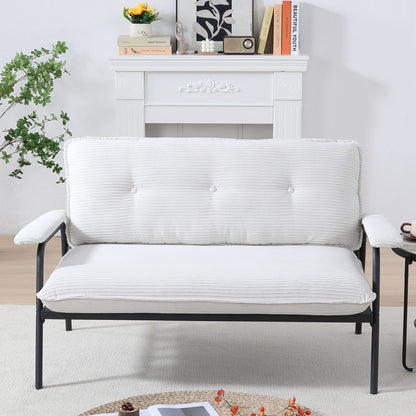 Canapé 2 places beige de 53 pouces avec cadre en métal pour petits espaces, mélange de polyester, mobilier d'appartement moderne et compact