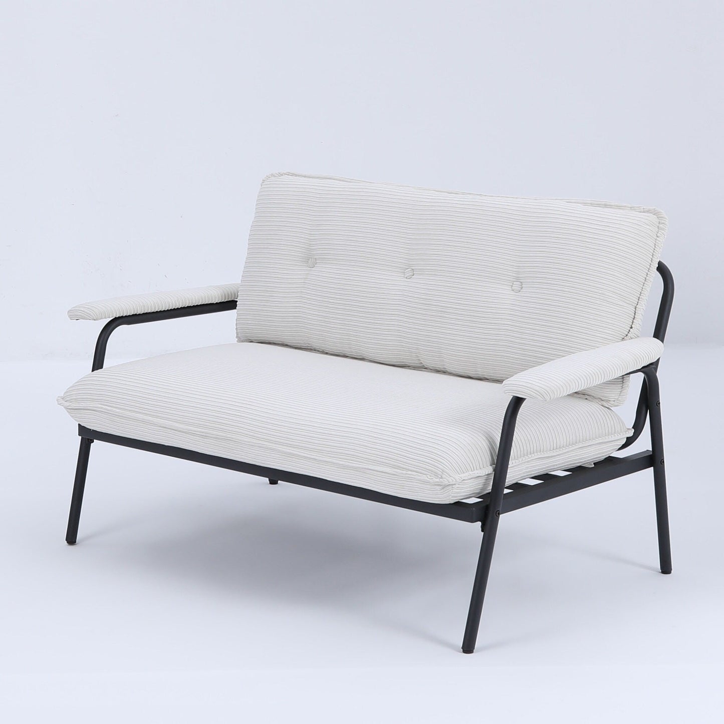 Canapé 2 places beige de 53 pouces avec cadre en métal pour petits espaces, mélange de polyester, mobilier d'appartement moderne et compact