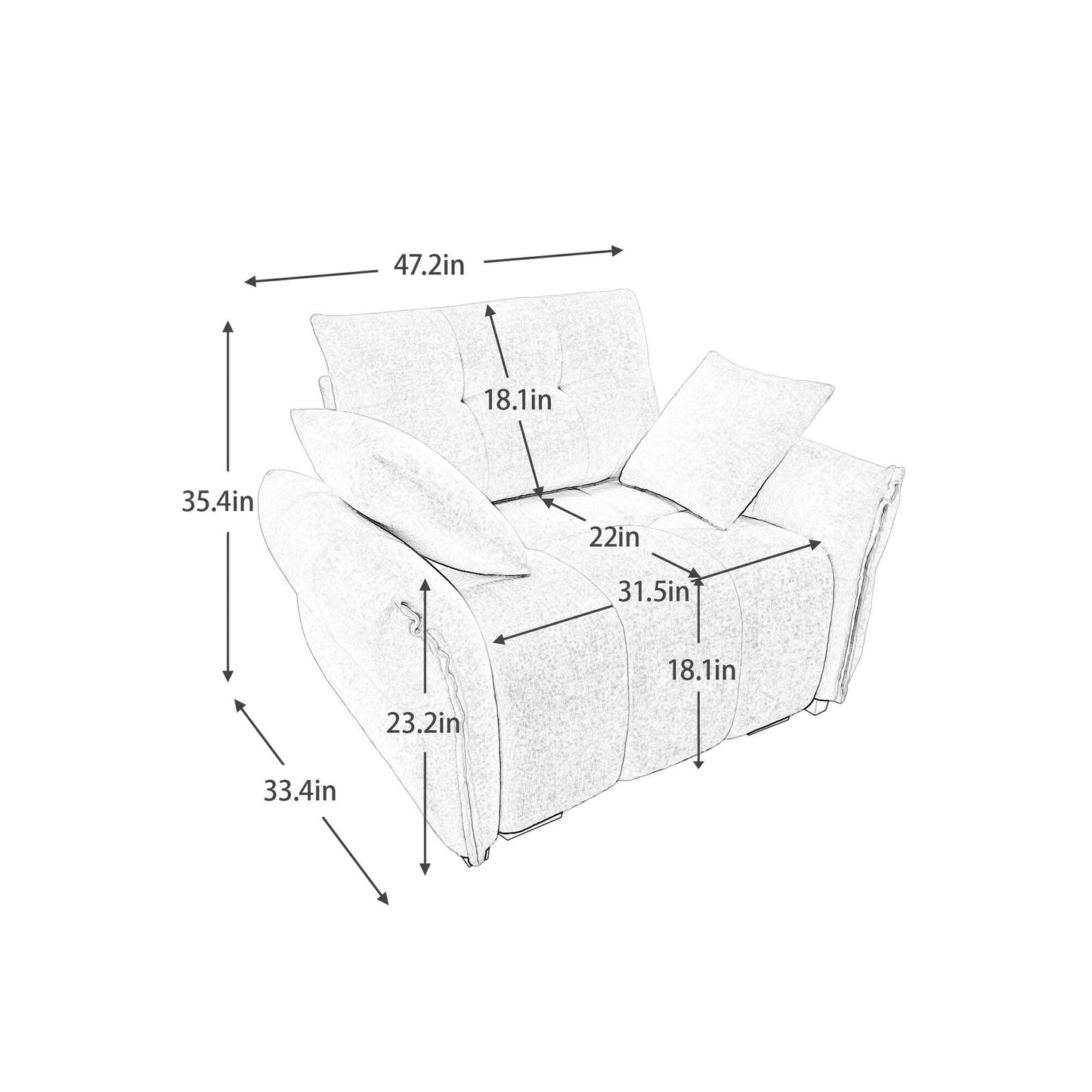 Canapé 1 place en chenille 53,94 $ avec coussins de soutien et coussins décoratifs haute résilience