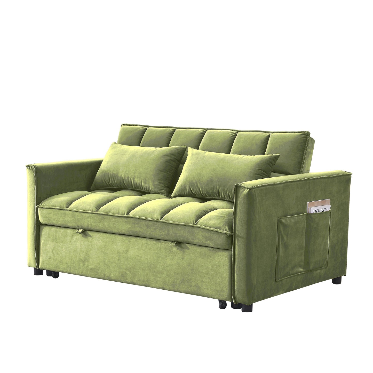 Canapé-lit 2 places en velours 53,94 $ avec dossier réglable sur 3 positions et deux poches latérales