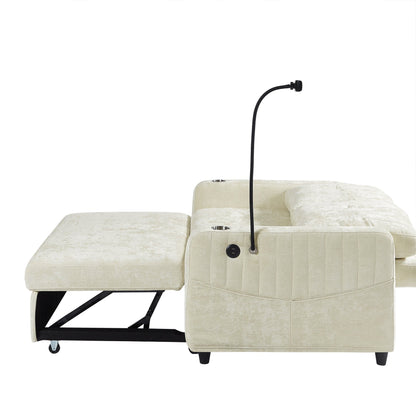 Canapé convertible en chenille de 53,9 po avec lit gigogne, 3 ports USB et rangement intelligent