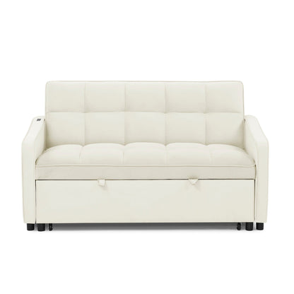 Canapé-lit modulable en mousse de 53 po avec lit gigogne, chargement USB/Type-C, garniture en cuivre et poches de rangement pour les accoudoirs