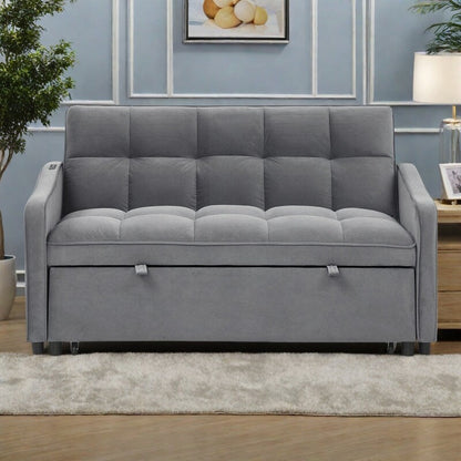 Canapé-lit modulable en mousse de 53 po avec lit gigogne, chargement USB/Type-C, garniture en cuivre et poches de rangement pour les accoudoirs