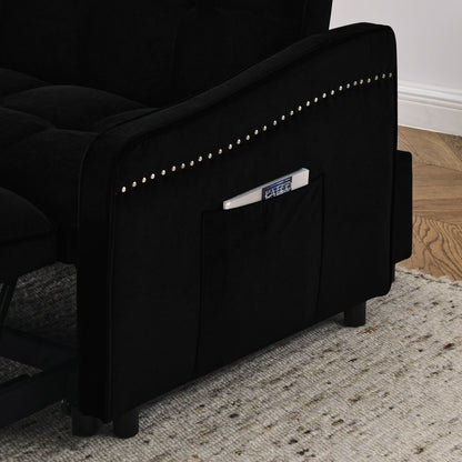 Canapé-lit modulable en mousse de 53 po avec lit gigogne, chargement USB/Type-C, garniture en cuivre et poches de rangement pour les accoudoirs