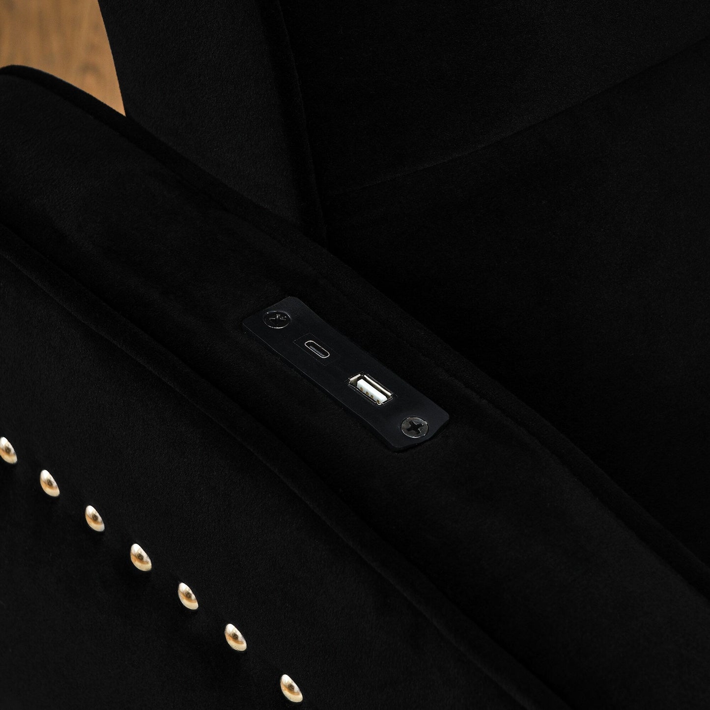 Canapé-lit modulable en mousse de 53 po avec lit gigogne, chargement USB/Type-C, garniture en cuivre et poches de rangement pour les accoudoirs