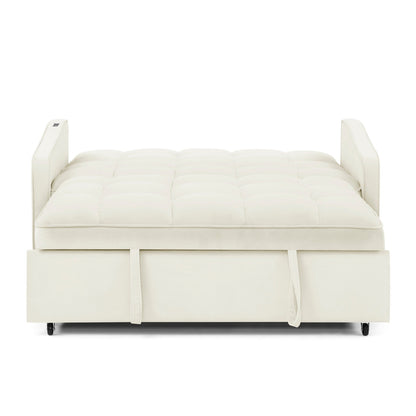 Canapé-lit modulable en mousse de 53 po avec lit gigogne, chargement USB/Type-C, garniture en cuivre et poches de rangement pour les accoudoirs