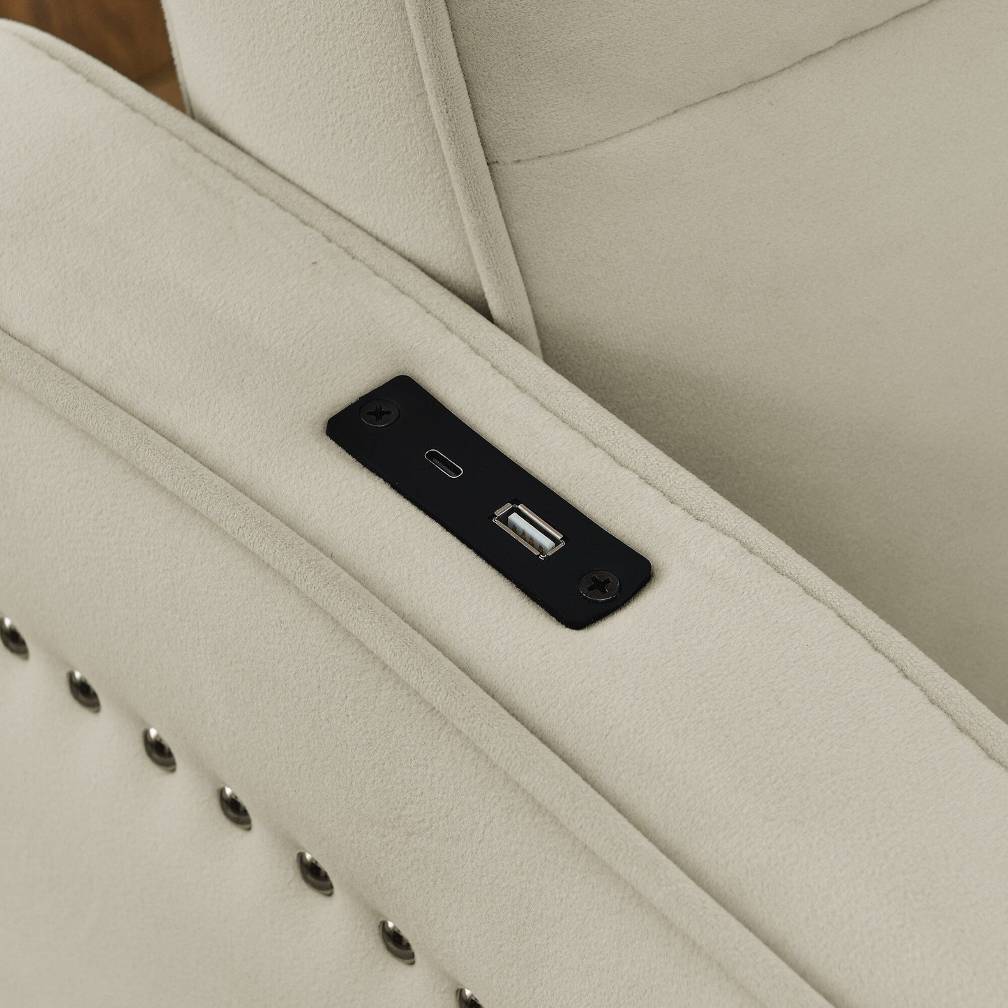 Canapé-lit modulable en mousse de 53 po avec lit gigogne, chargement USB/Type-C, garniture en cuivre et poches de rangement pour les accoudoirs