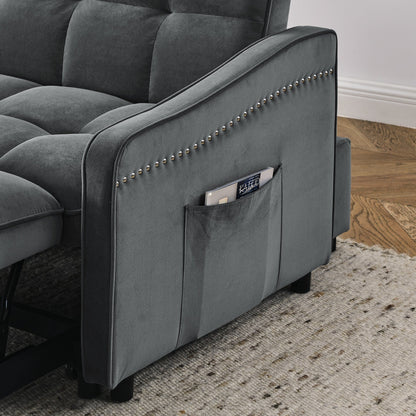 Canapé-lit modulable en mousse de 53 po avec lit gigogne, chargement USB/Type-C, garniture en cuivre et poches de rangement pour les accoudoirs