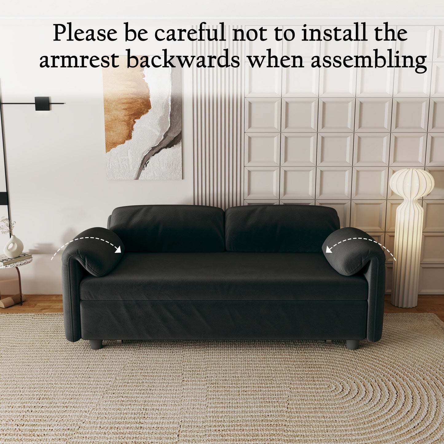 Canapé-lit en velours de 54 pouces - Conception polyvalente avec lit queen-size rétractable et rangement pour accoudoirs