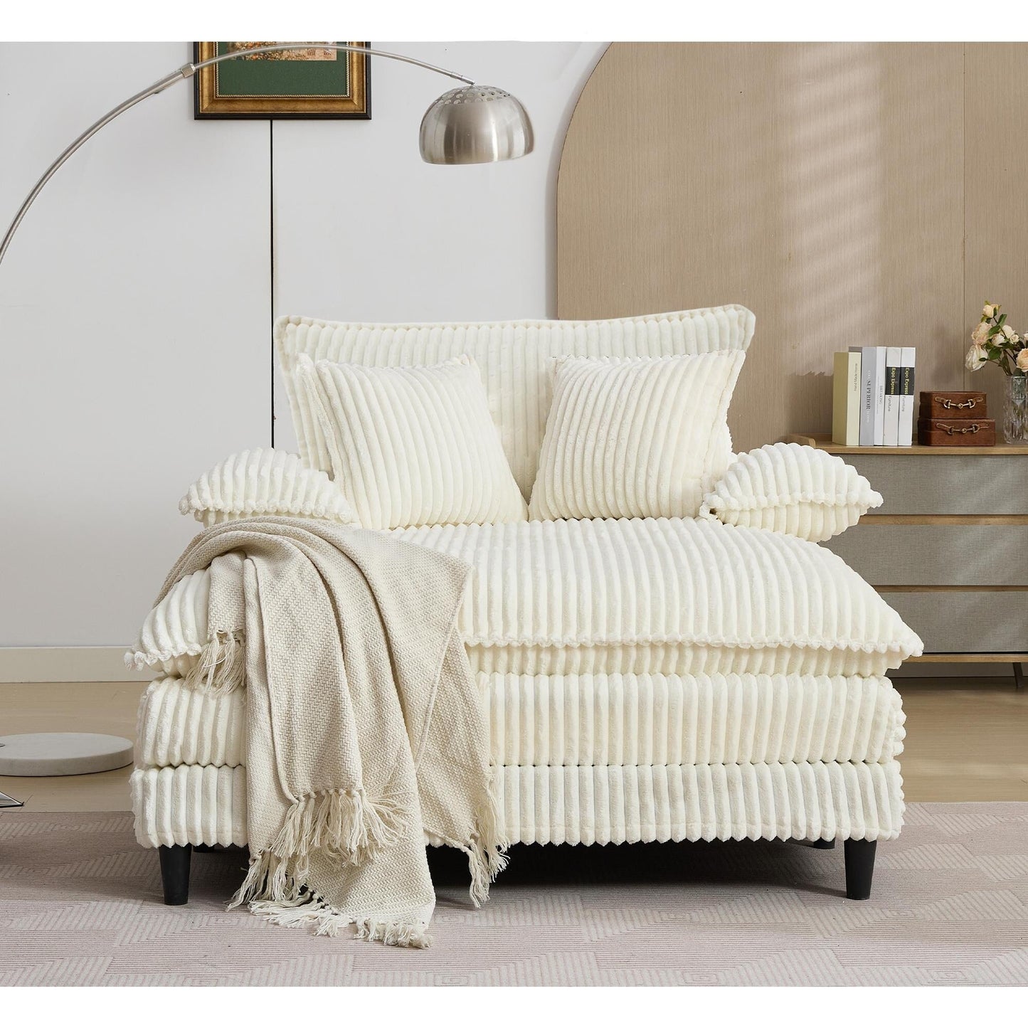 Chaise longue surdimensionnée de 54,75 W, canapé-lit moelleux et rembourré avec 2 oreillers