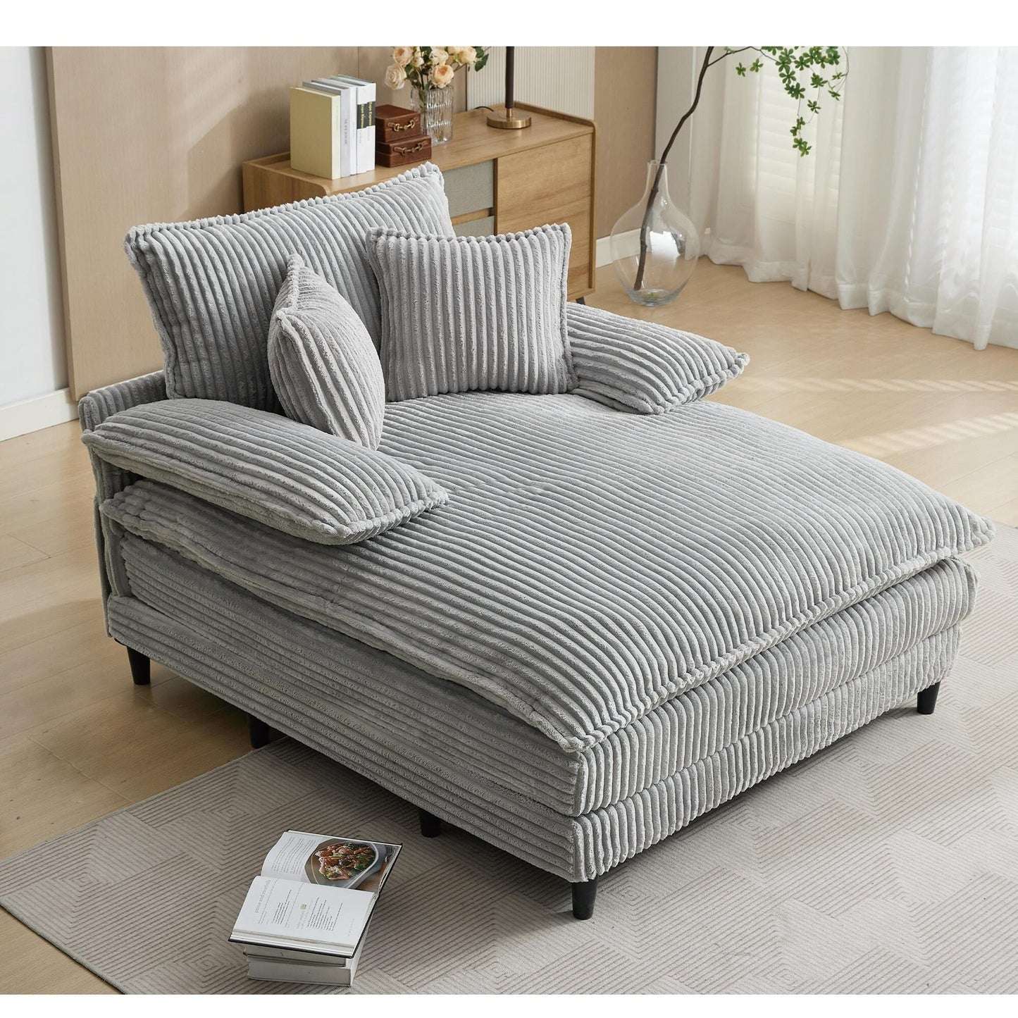Chaise longue surdimensionnée de 54,75 W, canapé-lit moelleux et rembourré avec 2 oreillers