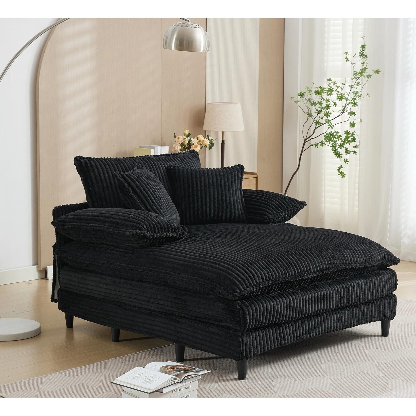 Chaise longue surdimensionnée de 54,75 W, canapé-lit moelleux et rembourré avec 2 oreillers