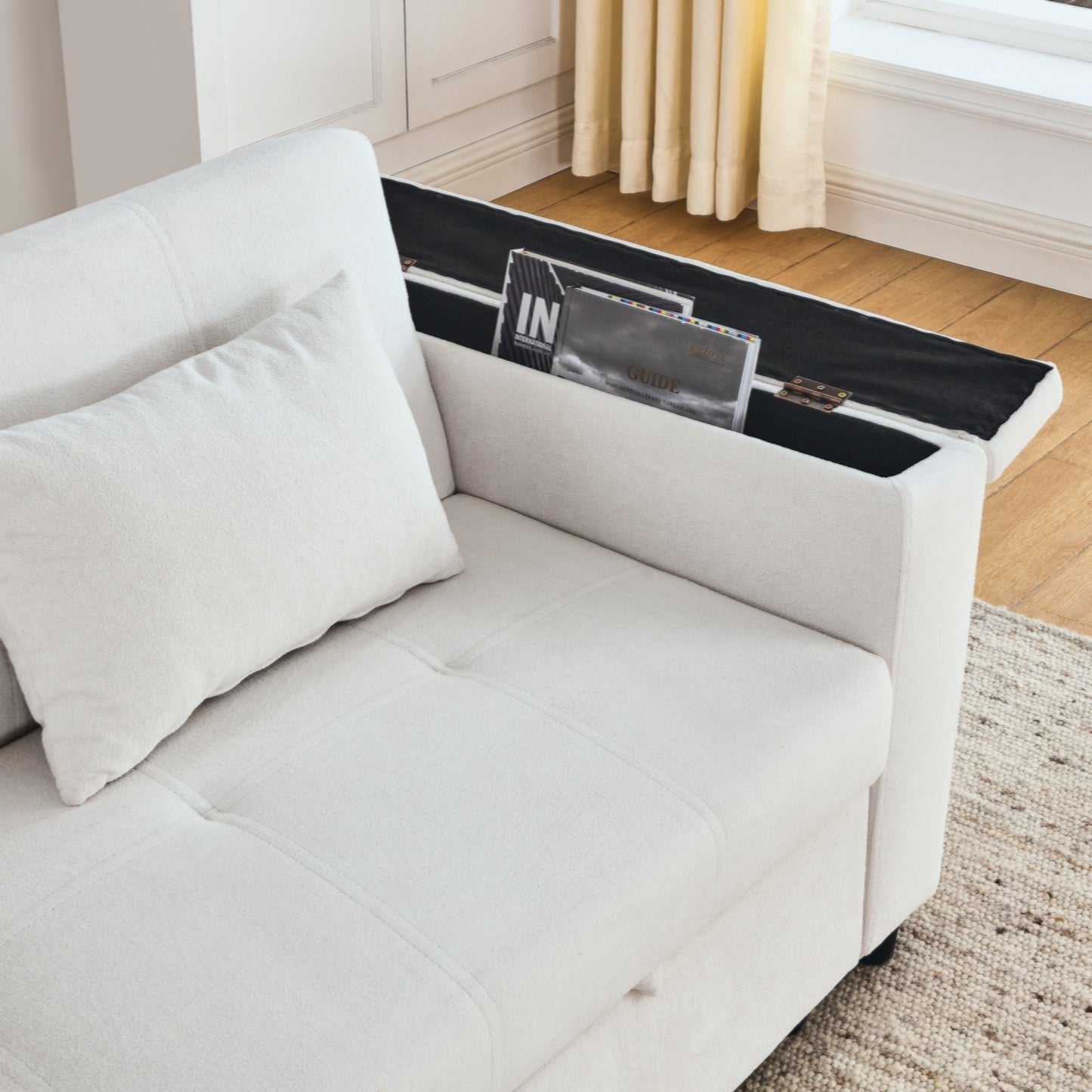 Canapé-lit gigogne 54 places inclinable avec accoudoirs, rangements et poches latérales, prise USB