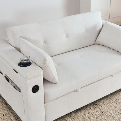 Canapé-lit gigogne 54 places inclinable avec accoudoirs, rangements et poches latérales, prise USB