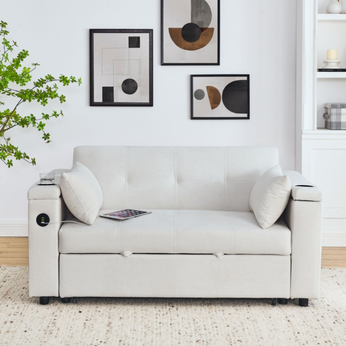Canapé-lit gigogne 54 places inclinable avec accoudoirs, rangements et poches latérales, prise USB