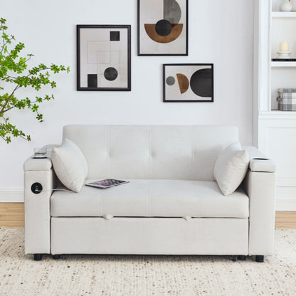 Canapé-lit gigogne 54 places inclinable avec accoudoirs, rangements et poches latérales, prise USB