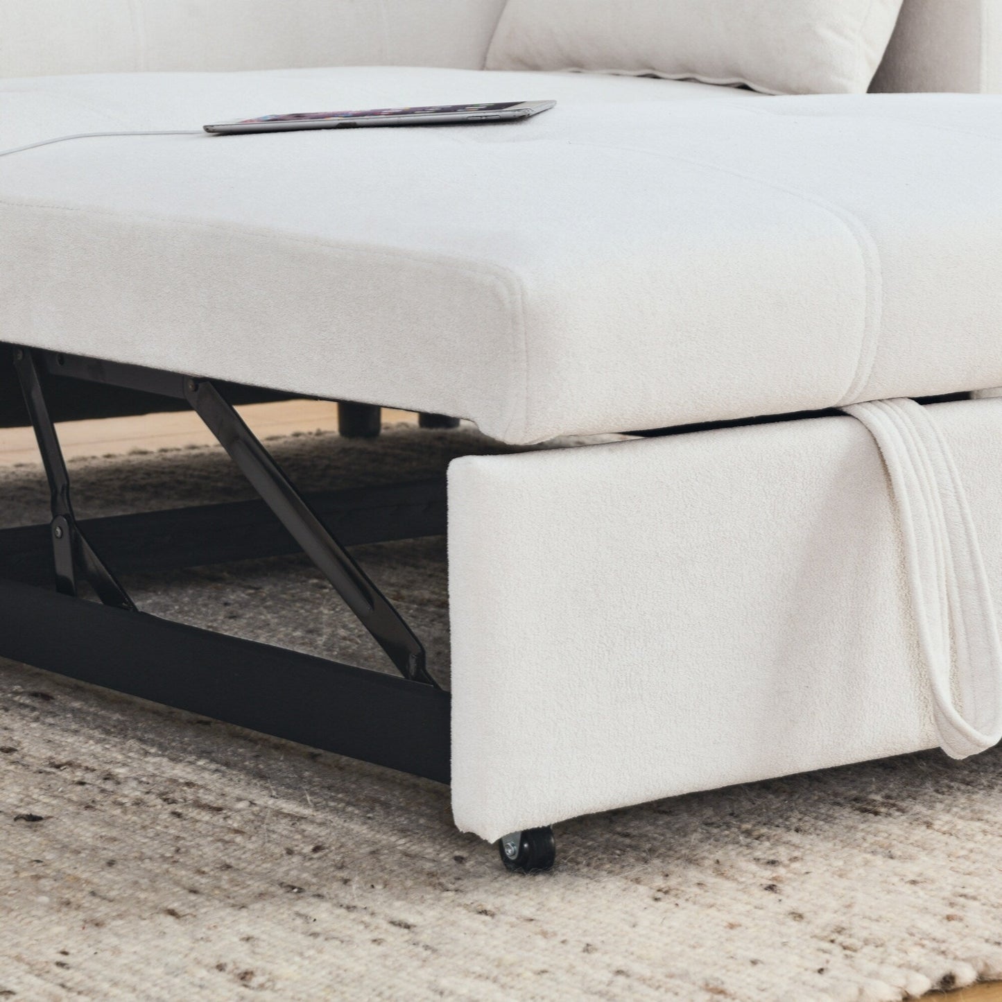 Canapé-lit gigogne 54 places inclinable avec accoudoirs, rangements et poches latérales, prise USB