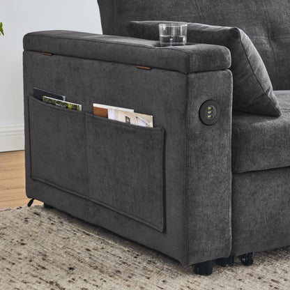 Canapé-lit gigogne 54 places inclinable avec accoudoirs, rangements et poches latérales, prise USB