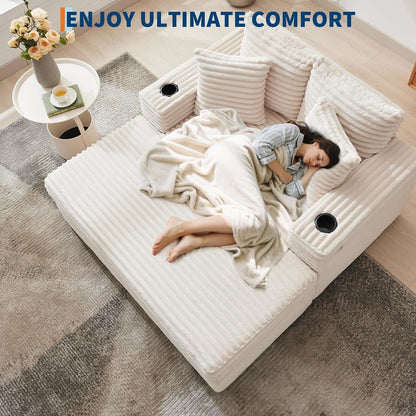 Canapé-lit rembourré de 54 pouces avec oreillers et accoudoirs Chaise de café surdimensionnée d'intérieur Canapé-lit confortable en velours côtelé