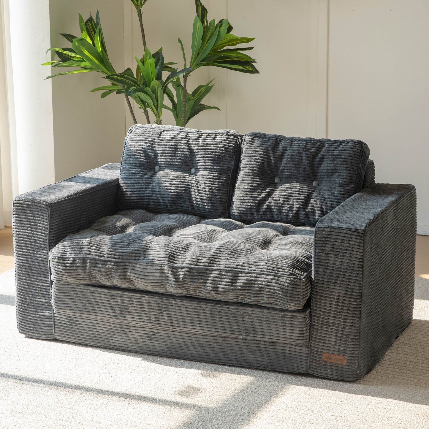 Canapé-lit avec accoudoirs en velours côtelé de 55,5 pouces, canapé-lit causeuse