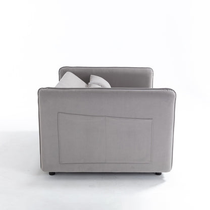 Canapé-lit convertible 3 en 1 en velours de 55 pouces avec dossier inclinable, poches latérales et 2 oreillers
